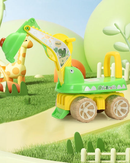 Excavator pentru Copii, 1-3 Ani, Greutate Portanta 30 kg, Muzica si Lumini, Rotatie 360 Grade,4 Roti