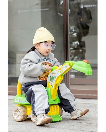 Excavator pentru Copii, 1-3 Ani, Greutate Portanta 30 kg, Muzica si Lumini, Rotatie 360 Grade,4 Roti