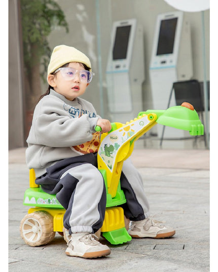 Excavator pentru Copii, 1-3 Ani, Greutate Portanta 30 kg, Muzica si Lumini, Rotatie 360 Grade,4 Roti