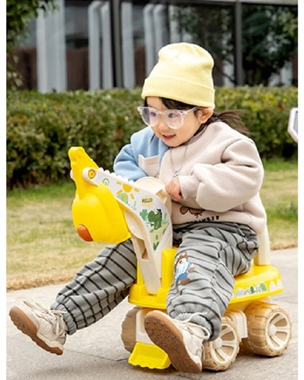 Excavator pentru Copii, 1-3 Ani, Greutate Portanta 30 kg, Muzica si Lumini, Rotatie 360 Grade,4 Roti