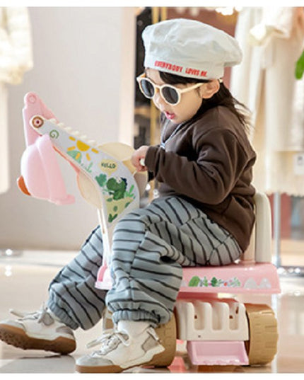 Excavator pentru Copii, 1-3 Ani, Greutate Portanta 30 kg, Muzica si Lumini, Rotatie 360 Grade,4 Roti