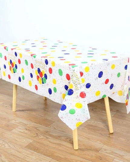 Fata de Masa, din PEVA, Imprimeu Happy Birthday cu Baloane,Impermeabila, Fara Pete, Curatare Rapida