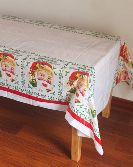 Fata de masa dreptunghiulara PVC, grosime, imprimeu Mos Craciun, potrivit pentru Craciun, utilizare multipla