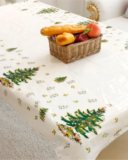 Fata de masa dreptunghiulara PVC, grosime, imprimeu braduri, potrivit pentru Craciun, utilizare multipla