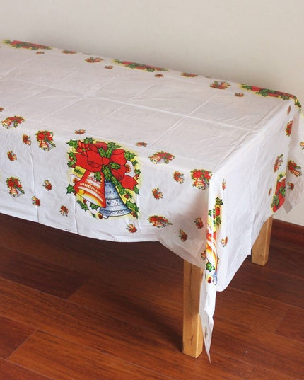 Fata de masa dreptunghiulara PVC, grosime, imprimeu clopotei, potrivit pentru Craciun, utilizare multipla