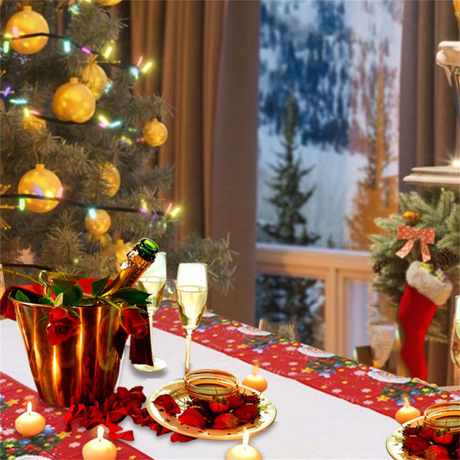 Fata de masa dreptunghiulara PVC, grosime, imprimeu Mos Craciun cu iepuras, potrivit pentru Craciun, utilizare multipla