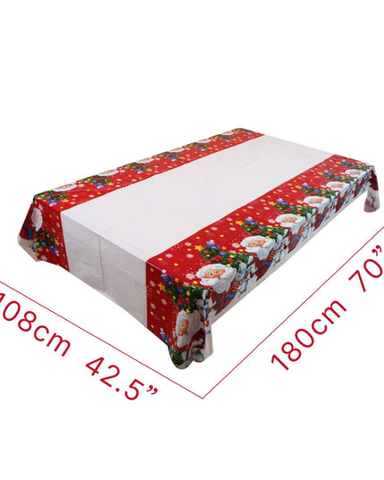 Fata de masa dreptunghiulara PVC, grosime, imprimeu Mos Craciun cu iepuras, potrivit pentru Craciun, utilizare multipla