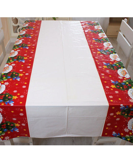 Fata de masa dreptunghiulara PVC, grosime, imprimeu Mos Craciun cu iepuras, potrivit pentru Craciun, utilizare multipla