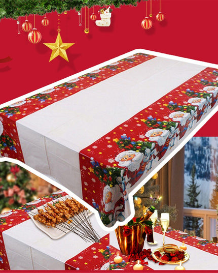 Fata de masa dreptunghiulara PVC, grosime, imprimeu Mos Craciun cu iepuras, potrivit pentru Craciun, utilizare multipla