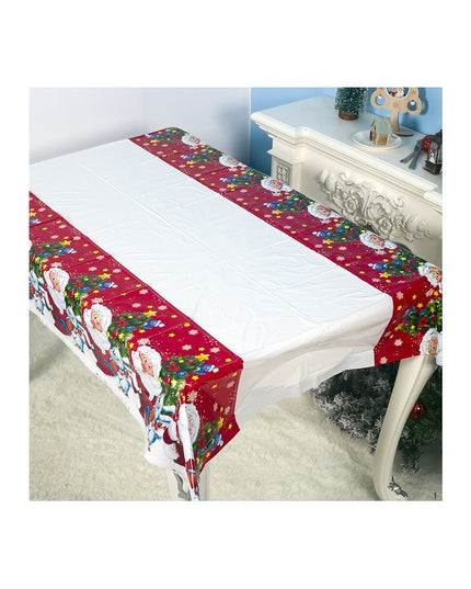 Fata de masa dreptunghiulara PVC, grosime, imprimeu Mos Craciun cu iepuras, potrivit pentru Craciun, utilizare multipla