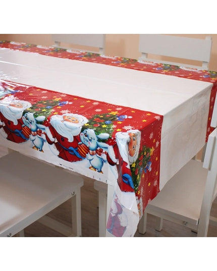 Fata de masa dreptunghiulara PVC, grosime, imprimeu Mos Craciun cu iepuras, potrivit pentru Craciun, utilizare multipla