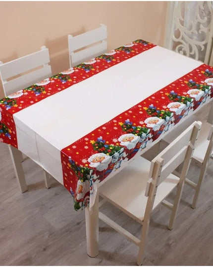 Fata de masa dreptunghiulara PVC, grosime, imprimeu Mos Craciun cu iepuras, potrivit pentru Craciun, utilizare multipla