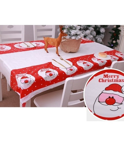 Fata de masa dreptunghiulara PVC, grosime, imprimeu Mos Craciun model 2, potrivit pentru Craciun, utilizare multipla