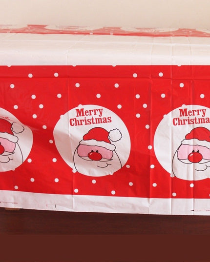 Fata de masa dreptunghiulara PVC, grosime, imprimeu Mos Craciun model 2, potrivit pentru Craciun, utilizare multipla