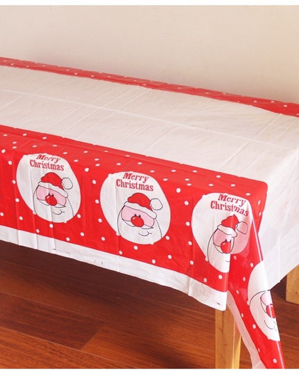 Fata de masa dreptunghiulara PVC, grosime, imprimeu Mos Craciun model 2, potrivit pentru Craciun, utilizare multipla