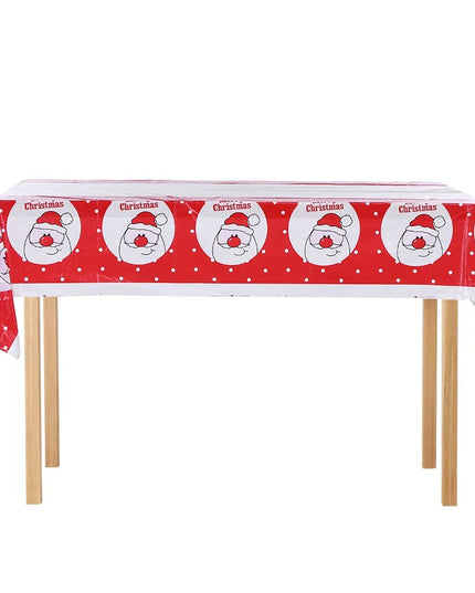 Fata de masa dreptunghiulara PVC, grosime, imprimeu Mos Craciun model 2, potrivit pentru Craciun, utilizare multipla