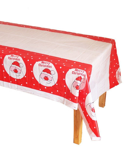 Fata de masa dreptunghiulara PVC, grosime, imprimeu Mos Craciun model 2, potrivit pentru Craciun, utilizare multipla