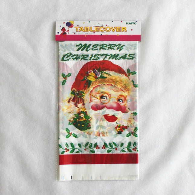 Fata de masa dreptunghiulara PVC, grosime, imprimeu Mos Craciun, potrivit pentru Craciun, utilizare multipla