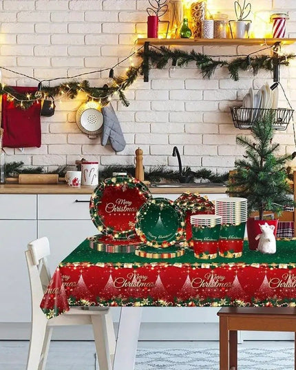 Fata de Masa Festiva, Dreptunghiulara, Imprimeu Merry Christmas, Tema Craciun, Rezistenta la Apa, din PVC