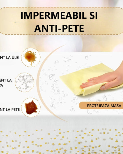 Fata de Masa, din PEVA, Imprimeu Buline , 137 x 274 cm, Impermeabila, Fara Pete, Curatare Rapida