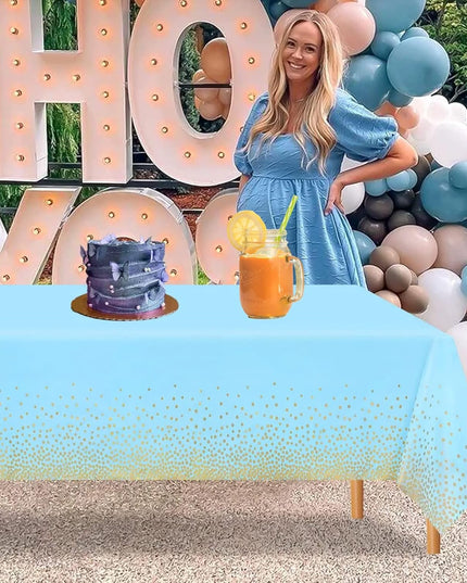 Fata de Masa, din PEVA, Imprimeu Buline Aurii,Impermeabila, Fara Pete, Curatare Rapida