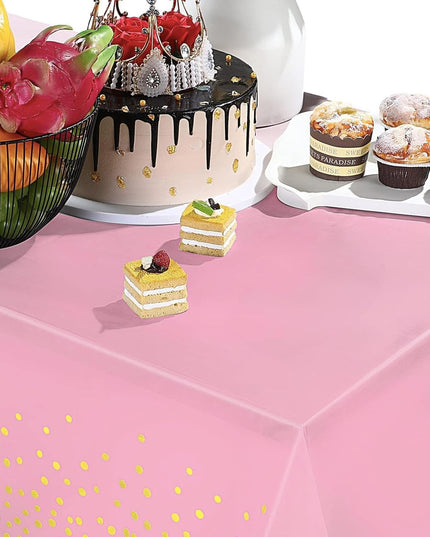 Fata de Masa, din PEVA, Imprimeu Buline Aurii,Impermeabila, Fara Pete, Curatare Rapida