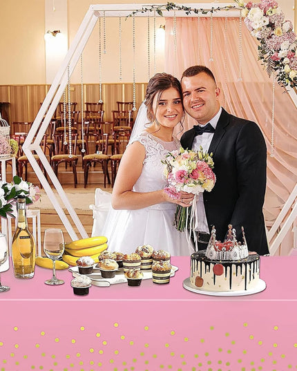 Fata de Masa, din PEVA, Imprimeu Buline Aurii,Impermeabila, Fara Pete, Curatare Rapida