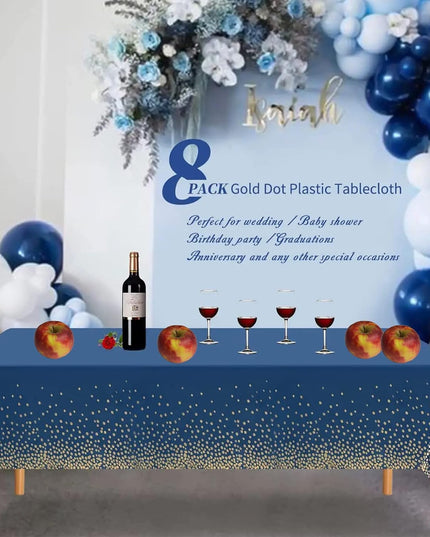 Fata de Masa, din PEVA, Imprimeu Buline Aurii,Impermeabila, Fara Pete, Curatare Rapida