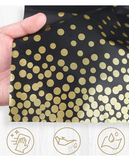 Fata de Masa, din PEVA, Imprimeu Buline Aurii,Impermeabila, Fara Pete, Curatare Rapida