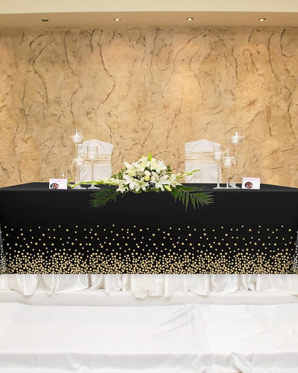 Fata de Masa, din PEVA, Imprimeu Buline Aurii,Impermeabila, Fara Pete, Curatare Rapida