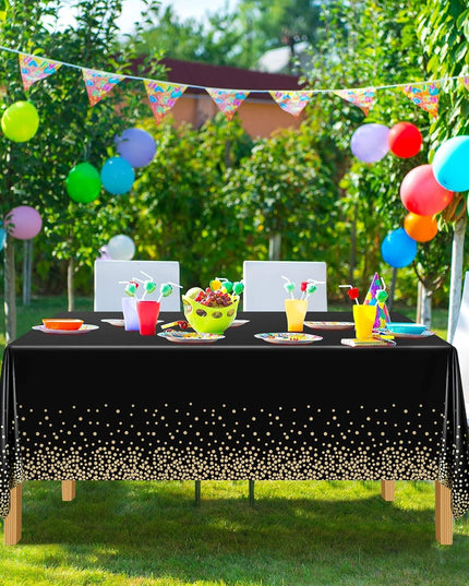 Fata de Masa, din PEVA, Imprimeu Buline Aurii,Impermeabila, Fara Pete, Curatare Rapida