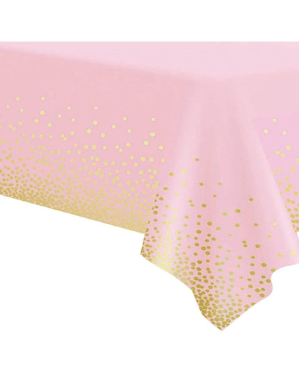 Fata de Masa, din PEVA, Imprimeu Buline Aurii,Impermeabila, Fara Pete, Curatare Rapida