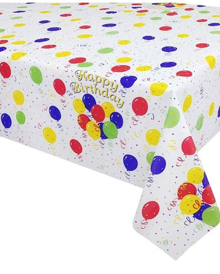 Fata de Masa, din PEVA, Imprimeu Happy Birthday cu Baloane,Impermeabila, Fara Pete, Curatare Rapida