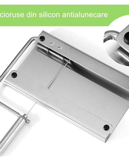 Feliator manual pentru cascaval, salam, prajituri, unt, din otel inoxidabil, usor de curatat si utilizat, 5 lame de schimb incluse, picioare antiderapante