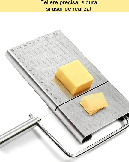 Feliator manual pentru cascaval, salam, prajituri, unt, din otel inoxidabil, usor de curatat si utilizat, 5 lame de schimb incluse, picioare antiderapante