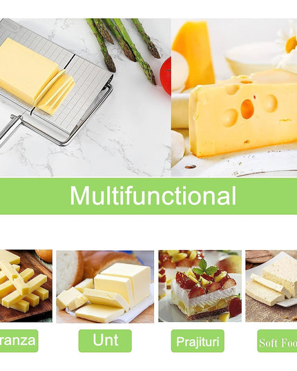 Feliator manual pentru cascaval, salam, prajituri, unt, din otel inoxidabil, usor de curatat si utilizat, 5 lame de schimb incluse, picioare antiderapante