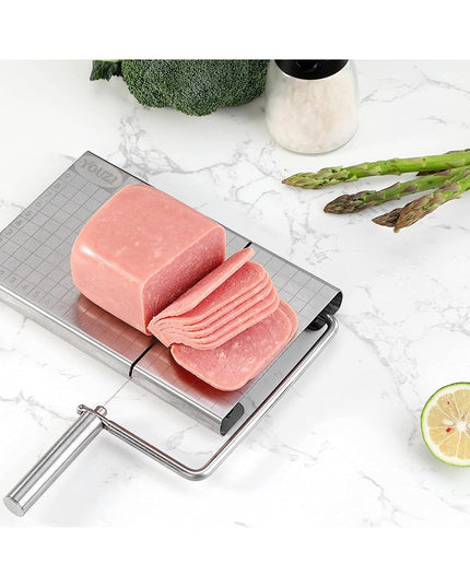 Feliator manual pentru cascaval, salam, prajituri, unt, din otel inoxidabil, usor de curatat si utilizat, 5 lame de schimb incluse, picioare antiderapante