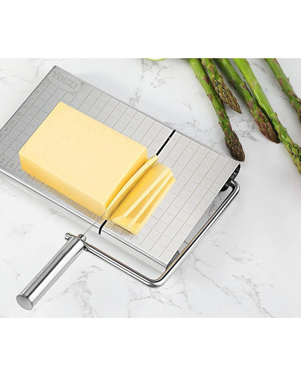 Feliator manual pentru cascaval, salam, prajituri, unt, din otel inoxidabil, usor de curatat si utilizat, 5 lame de schimb incluse, picioare antiderapante