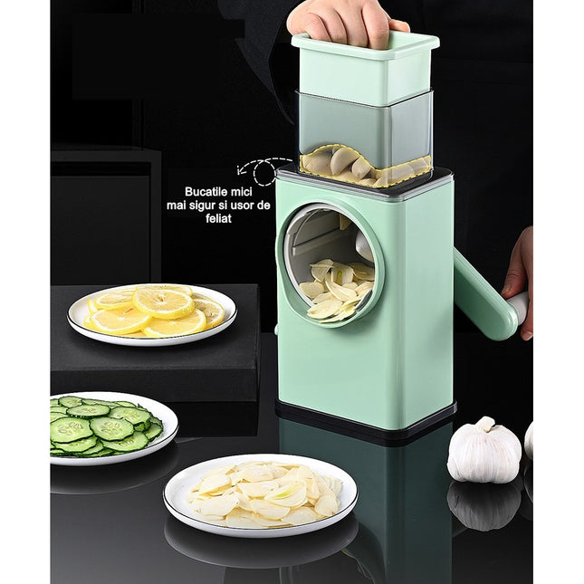 Feliator manual pentru legume 3 lame din otel inxodabil, 3 tipuri de feliere, material carcasa ABS, latime maxima feliere , baza de tip ventuza, usor si sigur de utilizat