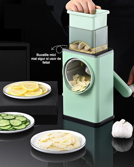 Feliator manual pentru legume 3 lame din otel inxodabil, 3 tipuri de feliere, material carcasa ABS, latime maxima feliere , baza de tip ventuza, usor si sigur de utilizat