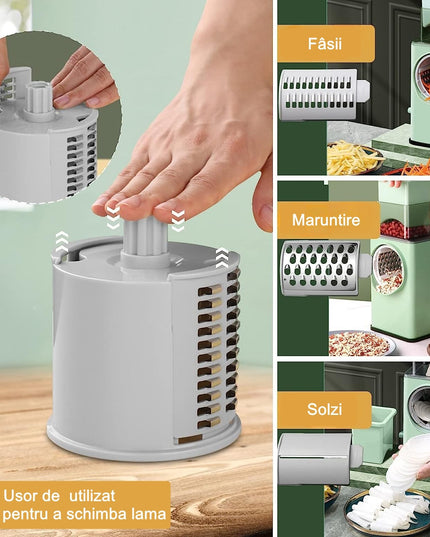 Feliator manual pentru legume 3 lame din otel inxodabil, 3 tipuri de feliere, material carcasa ABS, latime maxima feliere , baza de tip ventuza, usor si sigur de utilizat