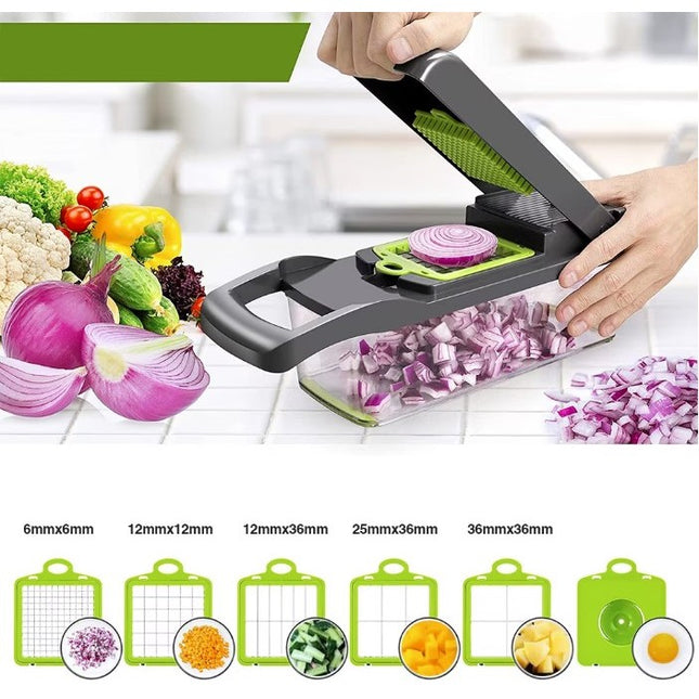 Feliator Multifunctional, Razatoare, 8 in 1, pentru Fructe si Legume, 10 Piese, Lame de Inox, Recipient Stocare, Separator Oua, Protectie Mana, ABS, 32.2x11.3 cm, /