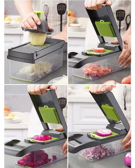 Feliator Multifunctional, Razatoare, 8 in 1, pentru Fructe si Legume, 10 Piese, Lame de Inox, Recipient Stocare, Separator Oua, Protectie Mana, ABS, 32.2x11.3 cm, /