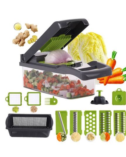 Feliator Multifunctional, Razatoare, 8 in 1, pentru Fructe si Legume, 10 Piese, Lame de Inox, Recipient Stocare, Separator Oua, Protectie Mana, ABS, 32.2x11.3 cm, /