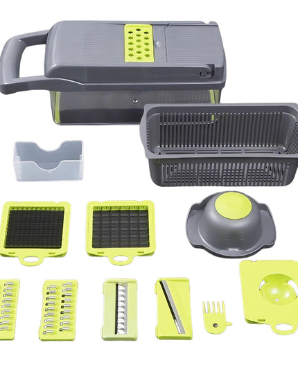 Feliator Multifunctional, Razatoare, 8 in 1, pentru Fructe si Legume, 10 Piese, Lame de Inox, Recipient Stocare, Separator Oua, Protectie Mana, ABS, 32.2x11.3 cm, /