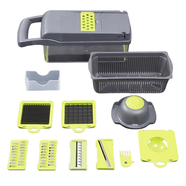 Feliator Multifunctional, Razatoare, 8 in 1, pentru Fructe si Legume, 10 Piese, Lame de Inox, Recipient Stocare, Separator Oua, Protectie Mana, ABS, 32.2x11.3 cm, /