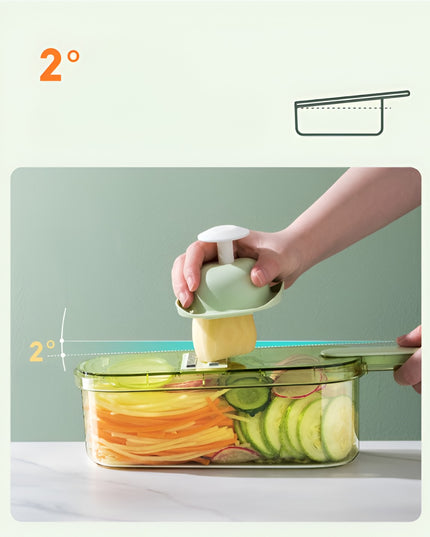 Feliator Multifunctional, 1, pentru Fructe si Legume, 6 Piese, Maner, Lame de Inox, Recipient Stocare, Protectie Mana, ABS