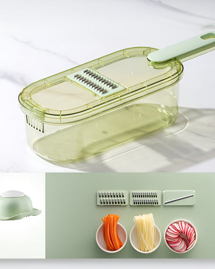 Feliator Multifunctional, 1, pentru Fructe si Legume, 6 Piese, Maner, Lame de Inox, Recipient Stocare, Protectie Mana, ABS