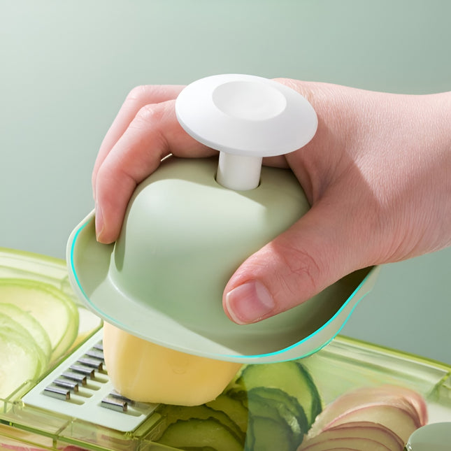 Feliator Multifunctional, 1, pentru Fructe si Legume, 9 Piese, Maner, Lame de Inox, Recipient Stocare, Protectie Mana, ABS