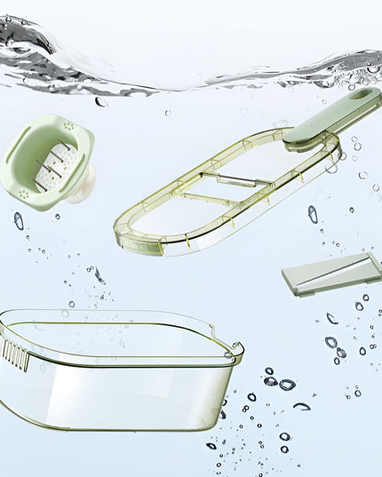 Feliator Multifunctional, 1, pentru Fructe si Legume, 9 Piese, Maner, Lame de Inox, Recipient Stocare, Protectie Mana, ABS